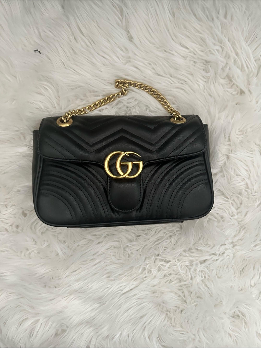 Black Quilted Leather Shoulder Bag with Gold Hardware
